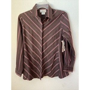 oh mama brown stripe Stretch maternity button up shirt Size Large